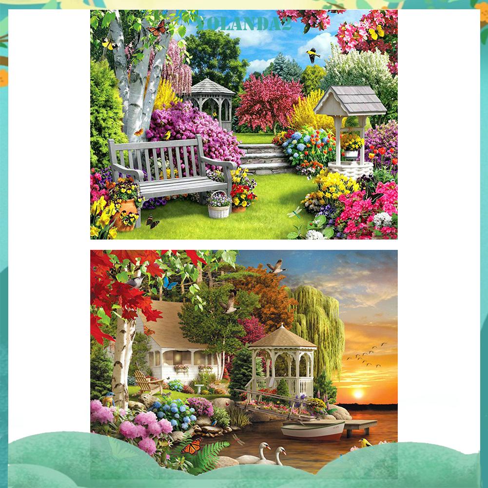 Tranh thêu chữ thập 40x50cm hình cảnh quan vườn cây trang trí nhà ở