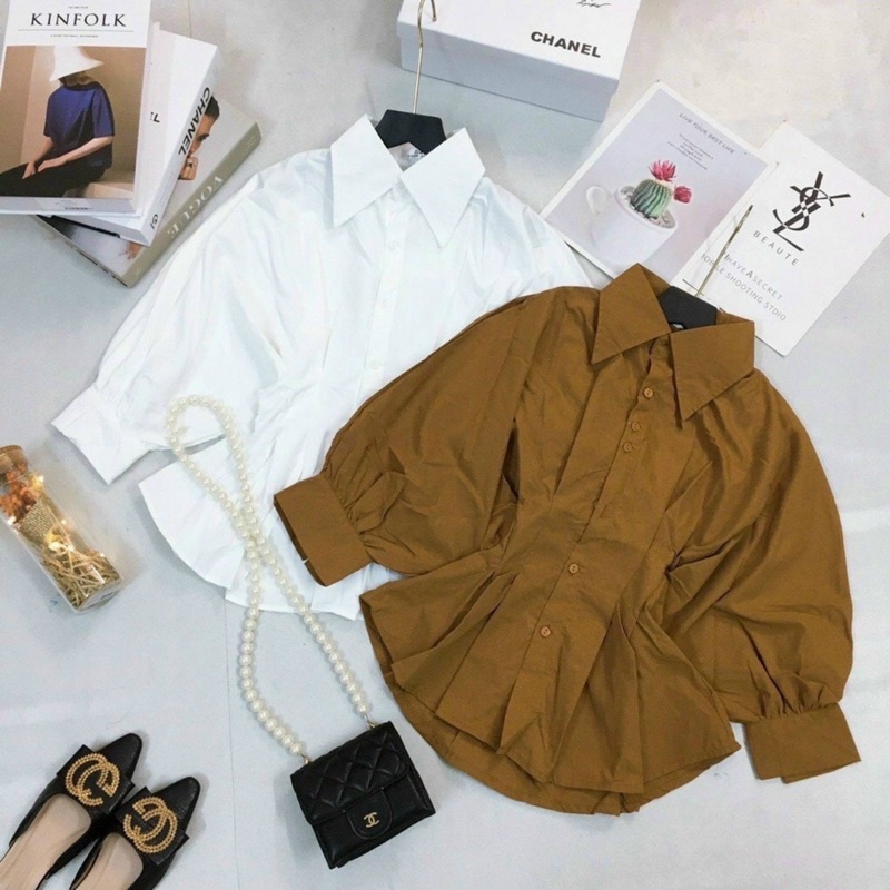 Áo sơ mi phong cách xếp ly ở eo