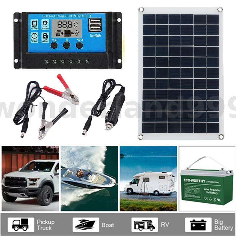 Tấm Sạc Năng Lượng Mặt Trời 100W 12V Kèm Bộ Điều Khiển LCD 10-100A Cho Thuyền Caravan Van
