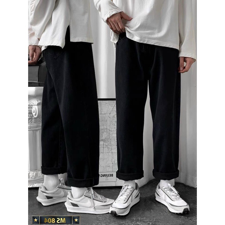 Quần jean nam baggy ống suông rộng - quần bò nam đen dáng đứng vải jeans cao cấp hottrend 2022 J04