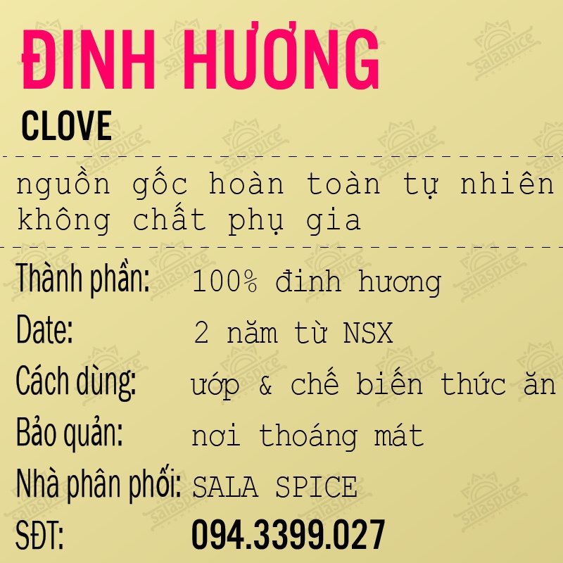 Đinh Hương SALA SPICE Clove whole Indonesia nguyên nụ siêu thơm , làm gia vị nấu ăn
