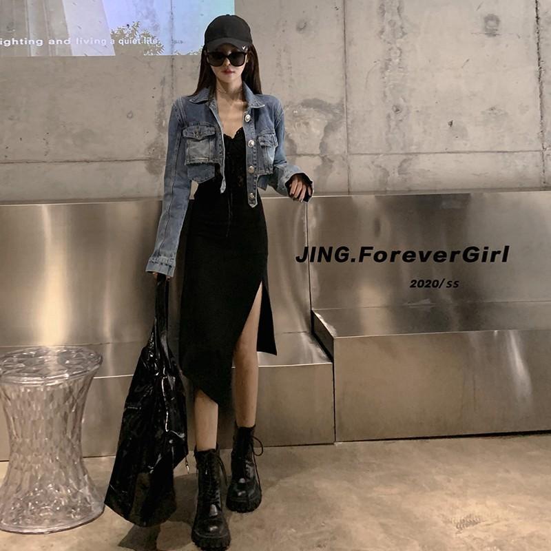 Áo Khoác Denim Ngắn Lưng Cao Dáng Ôm Màu Sắc Sáng Phong Cách Hàn Quốc Thời Trang Xuân Thu Cho Nữ