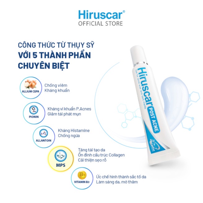 Gel chăm sóc sẹo mụn và mụn thâm Hiruscar Post Acne