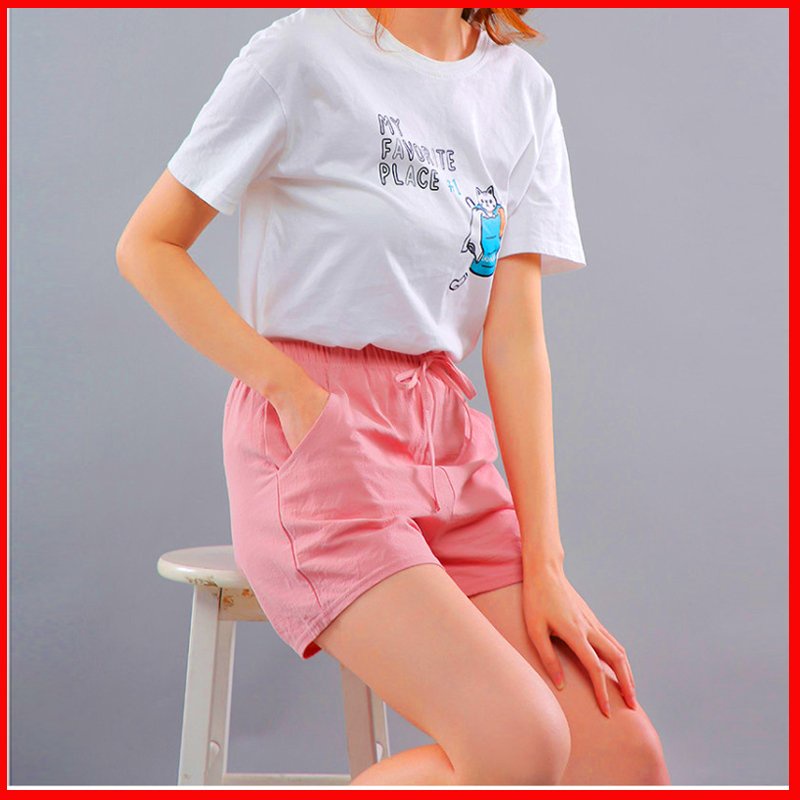 Quần Short nữ,Quần ngắn ống rộng&gt; chất vải quần thun cotton