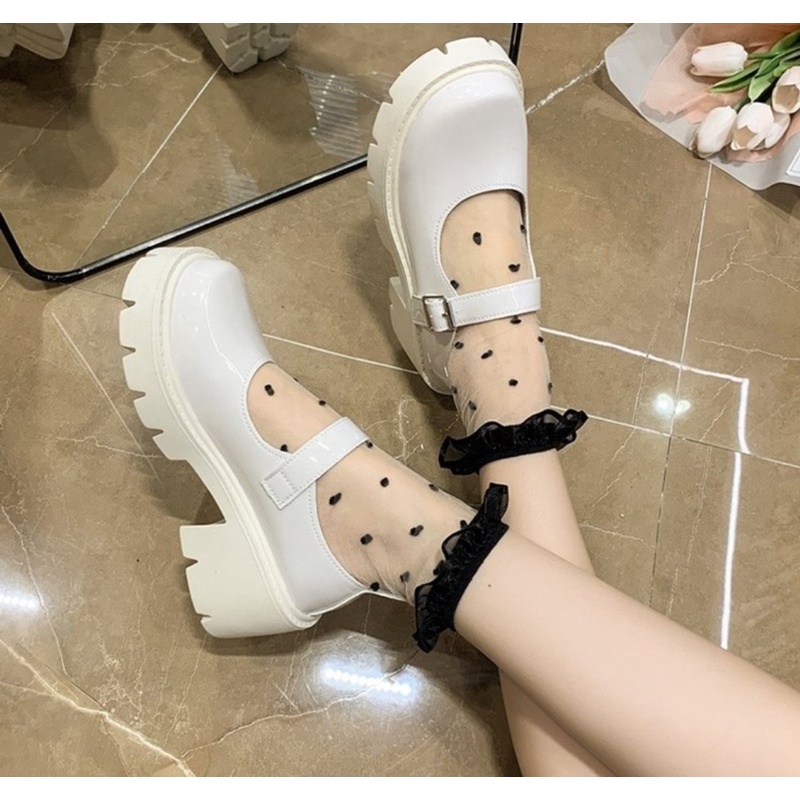 Giày nữ Lotita Khuy Cài Đế 7 Phân Da Bóng Đế Răng Cưa, Cá Tính Mã HV 123