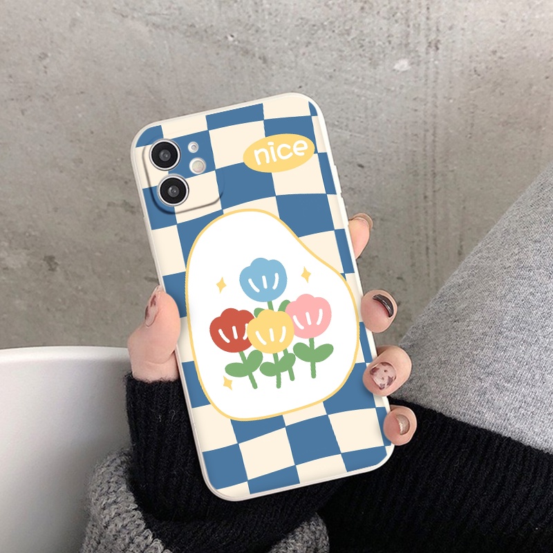 Ốp lưng iphone caro flower trending ốp iphone cạnh vuông 7plus/8/8plus/xr/xs/11/12/13/pro/max/plus/promax/6/6plus/6splus