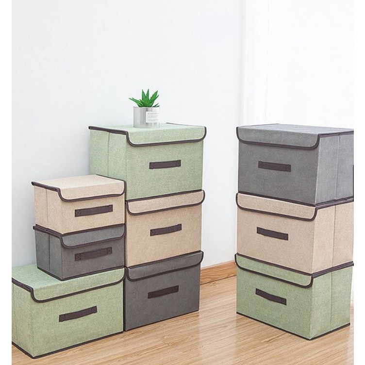 Set 2 Túi Vải Đựng Đồ Dạng Hộp Khung Cứng