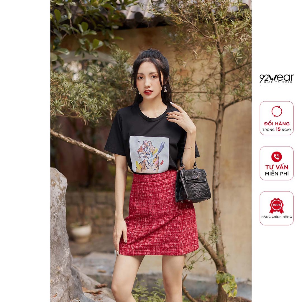 Áo phông nữ ngắn tay cổ tròn in hình hổ du xuân 92WEAR, hottrend 2022, thoáng mát, không bai dão ATA2257