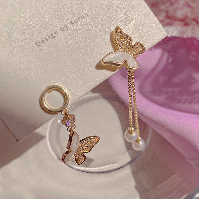 Khuyên Tai Dáng Dài Đính Ngọc Trai Hình Bướm Sang Trọng Phong Cách Hàn Quốc 2022