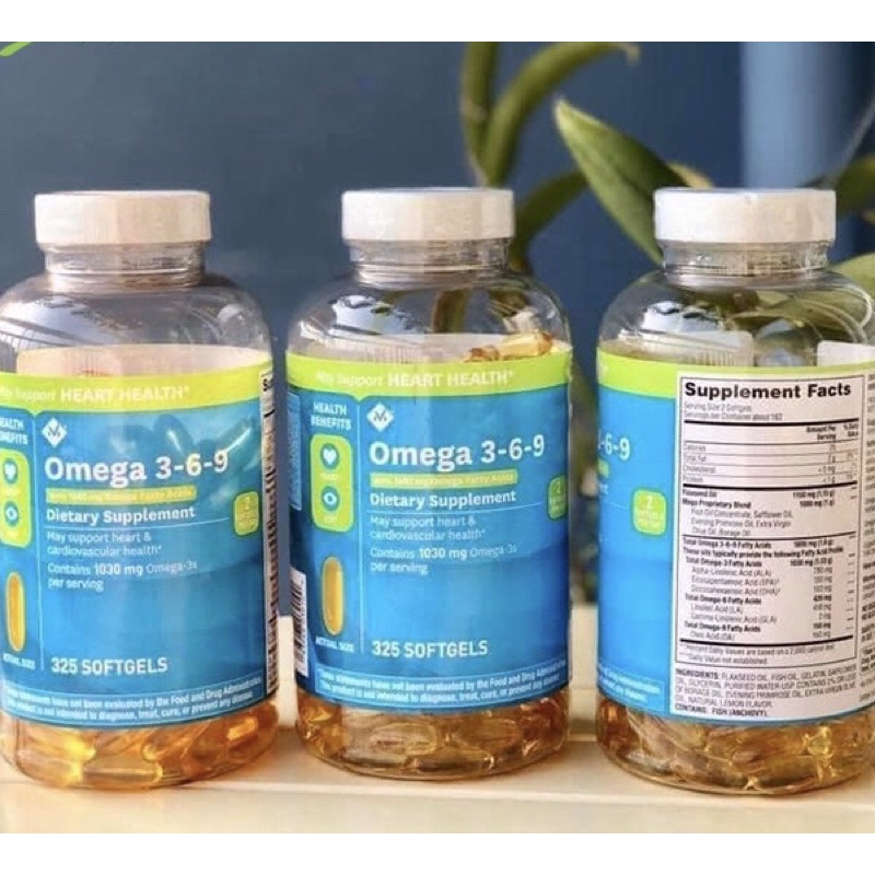 🐬🐠[HSD 07/2022] ViênUống Dầu Cá bổ sung OMEGA 3 6 9 MEMBER'S MARK Supports Heart Health 1600mg cúa Mỹ 325 viên🐠🐬