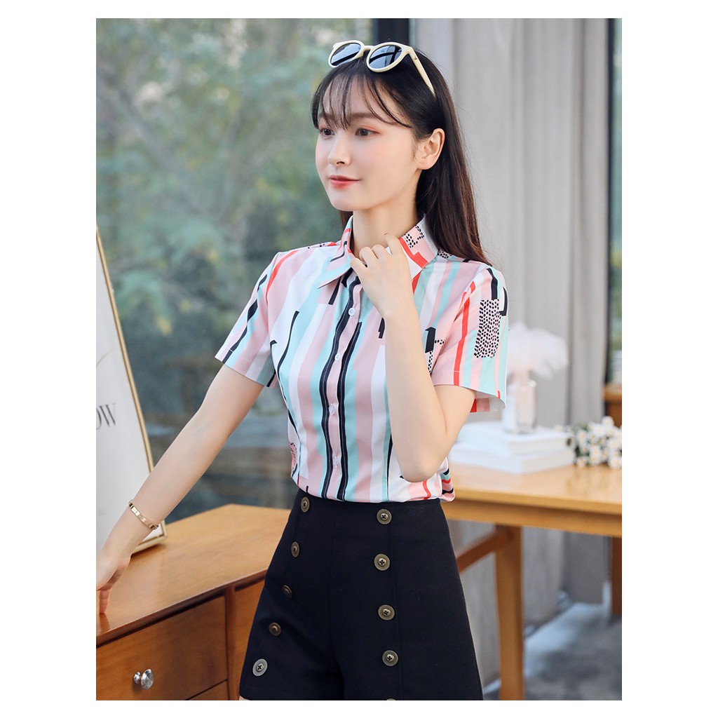 Sơ mi công sở cổ sơ mi, ngắn tay kẻ sọc màu trẻ trung SM41