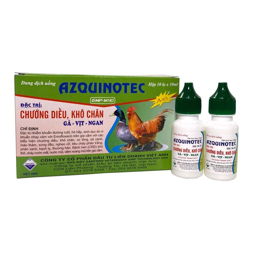 AZQUINOTEC - NHỎ CHƯỚNG DIỀU, KHÔ CHÂN GÀ VỊT 10ML x 10 LỌ