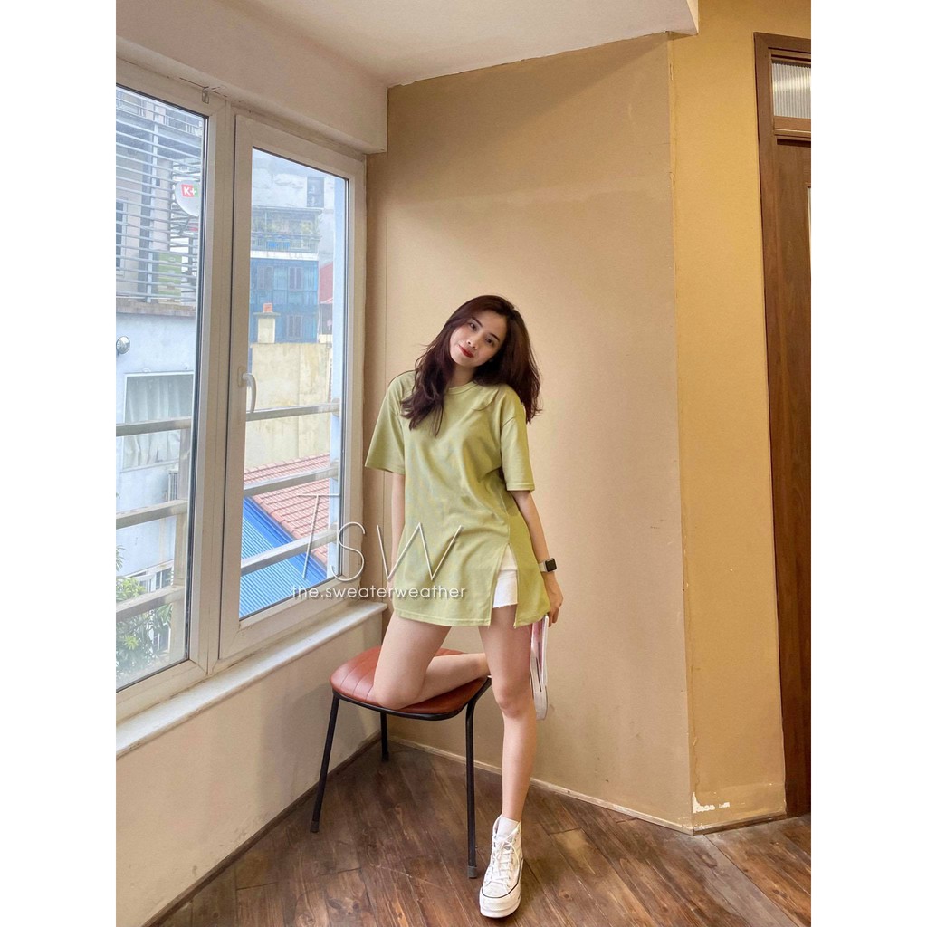 [Mã WASKT304 giảm 15% tối đa 30K đơn 99K] Áo phông dệt kim sần xẻ tà oversize (Ảnh thật) | BigBuy360 - bigbuy360.vn