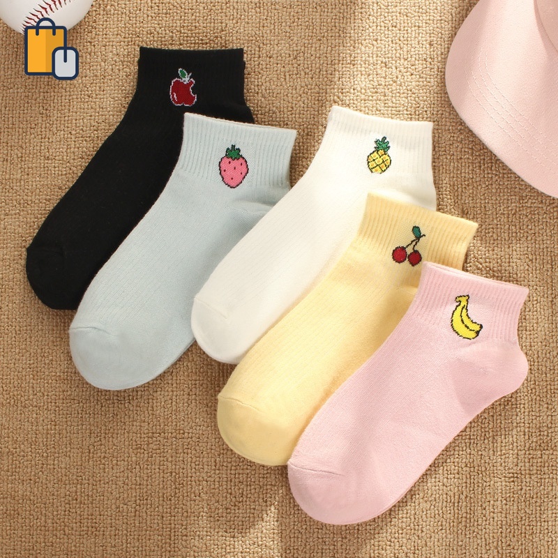 Vớ Cổ Thấp Mỏng Nhẹ In Họa Tiết Trái Cây Phong Cách Hàn Quốc Thời Trang Mùa Hè Cho Nữ