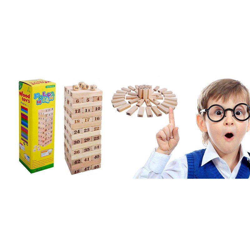 Bộ đồ chơi rút gỗ, trò chơi rút gỗ Wood Toys, kèm 4 xúc xắc chất liệu cao cấp, 54 thanh size lớn - Soleil Home