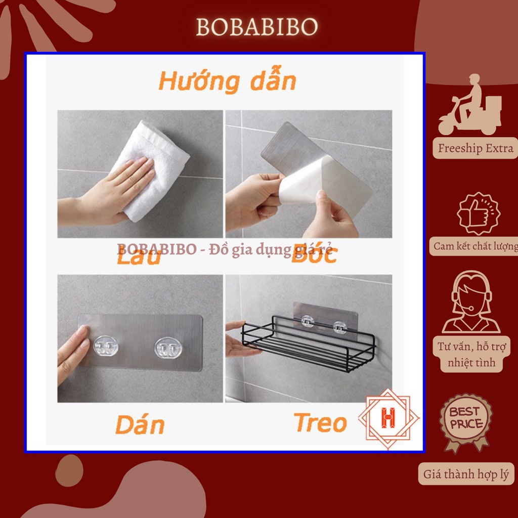 [FREESHIP] Kệ Góc Inox Không Rỉ Để Đồ Nhà Tắm, Nhà Bếp Dán Tường Kèm Móc Dán Chịu Lực Siêu Chắc Chắn Bobabibo