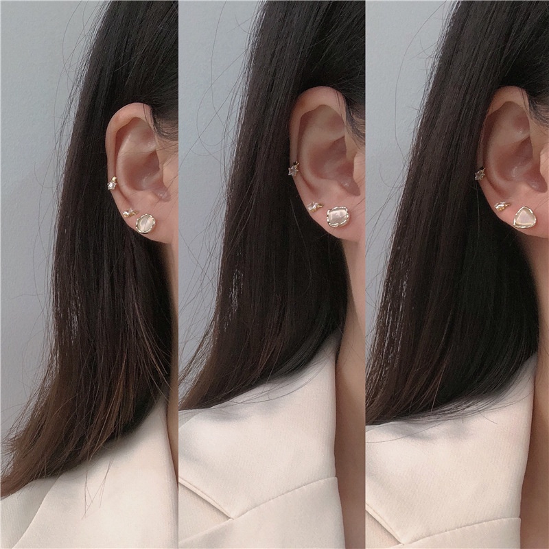 Khuyên Tai Đính Đá Opal Phong Cách Thời Trang Nhật Hàn Đơn Giản
