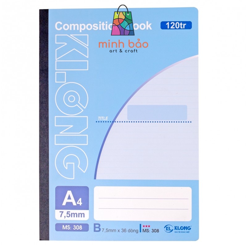 VỞ MAY DÁN GÁY KLONG COMPOSITION BOOK 120/200/260/320/360/460 TRANG A4 58/92 MS 308 (120 TRANG), 309 (200 TRANG)