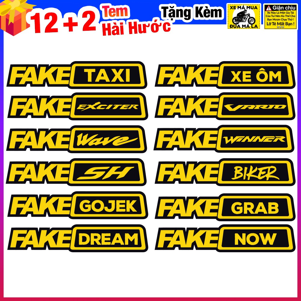 Bộ 12 Tem Fake Taxi Dán Xe Máy Ohlins Liqui Moly HRC Umaracing Monster Tem Mắt - Decal Dán Xe Máy