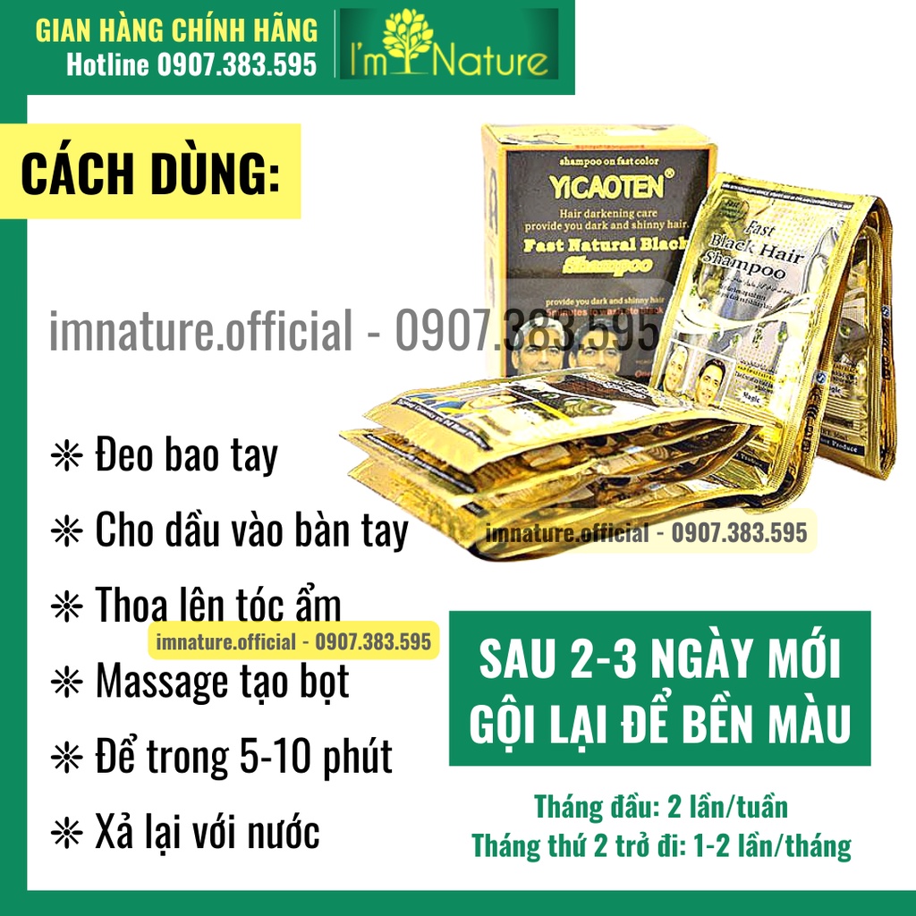 10 Gói Gội Nhuộm Đen Tóc Phủ Bạc Gội Là Đen Yicaoten (30gr x 10 gói/ hộp)