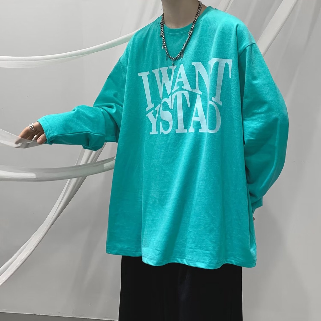 Áo Thun Tay Dài Dáng Rộng In Chữ Phong Cách Hip Hop Đường Phố Hàn Quốc Thời Trang Cho Nam Và Nữ Size M-5XL