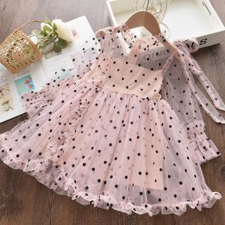 Đầm Bé Gái Phối Lưới Chấm Bi
