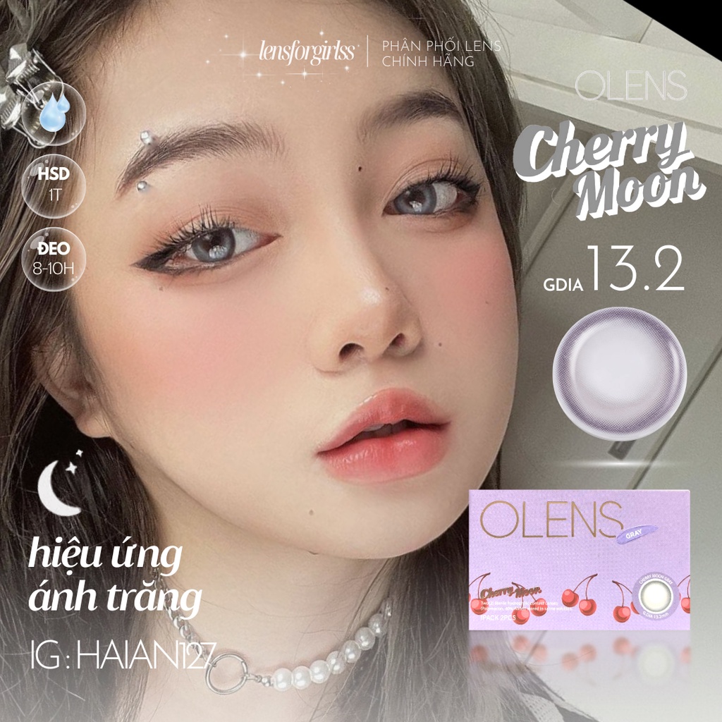 Kính áp tròng Cherry Moon Gray hiệu ứng trăng non lấp lánh của Olens (Hsd 1 tháng)