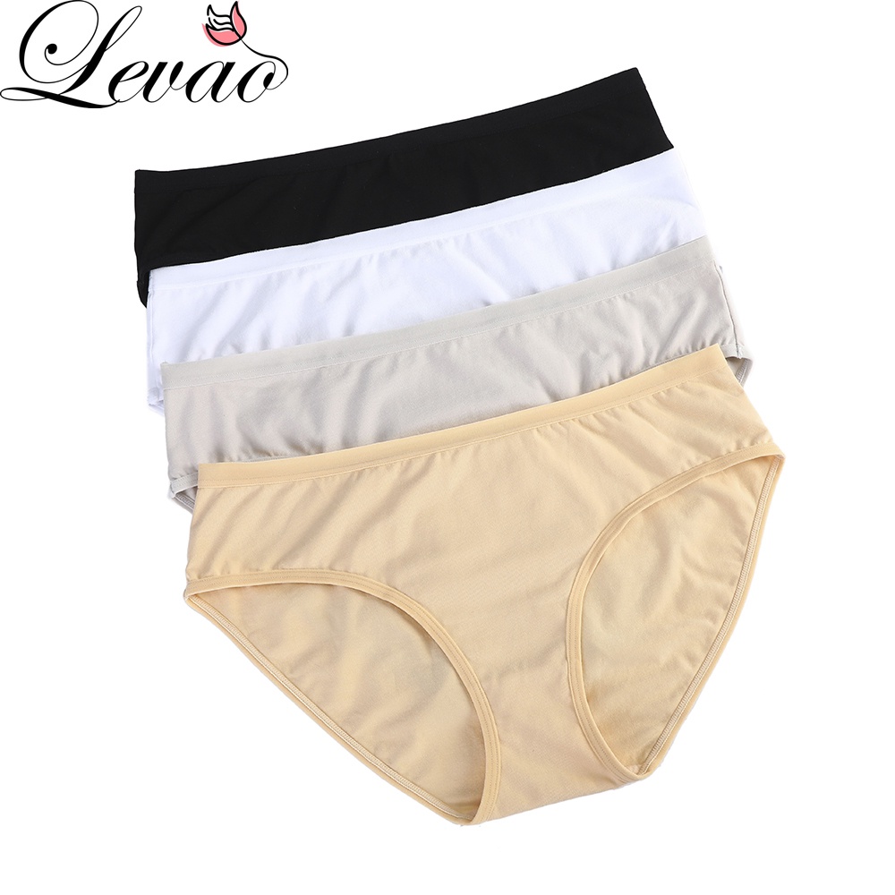 Quần Lót Cotton Levao Lưng Vừa Thoáng Khí Màu Sắc Đơn Giản Cho Nữ