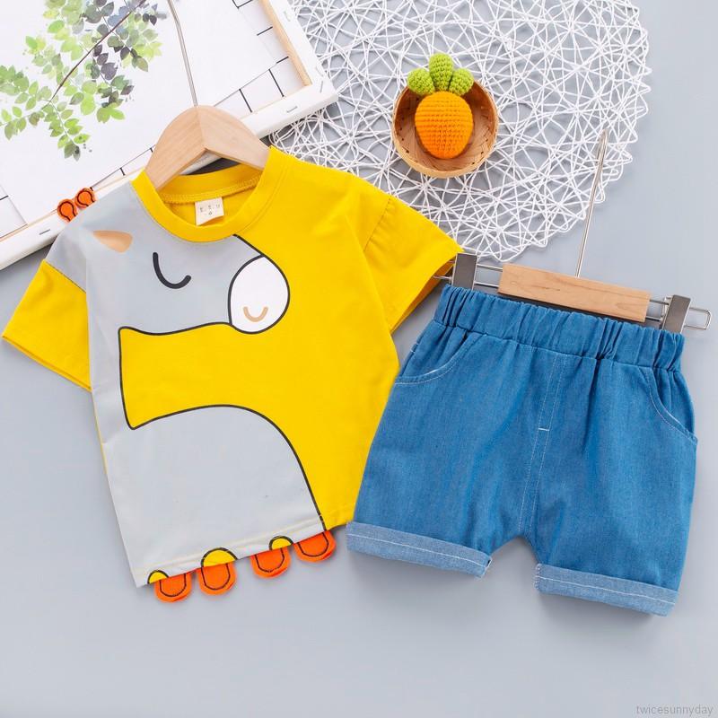 Set Áo Thun Ngắn Tay Cổ Tròn + Quần Short Cho Bé Trai