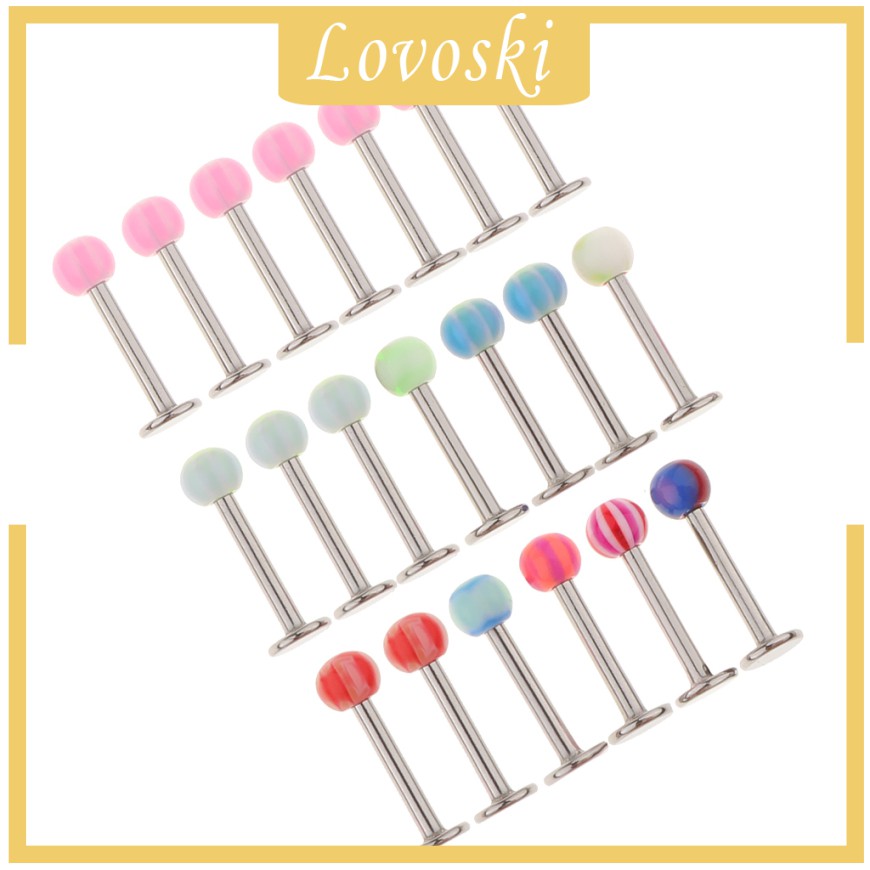 Bộ 20 Khuyên Môi / Mũi / Môi Bằng Thép Không Gỉ 18g