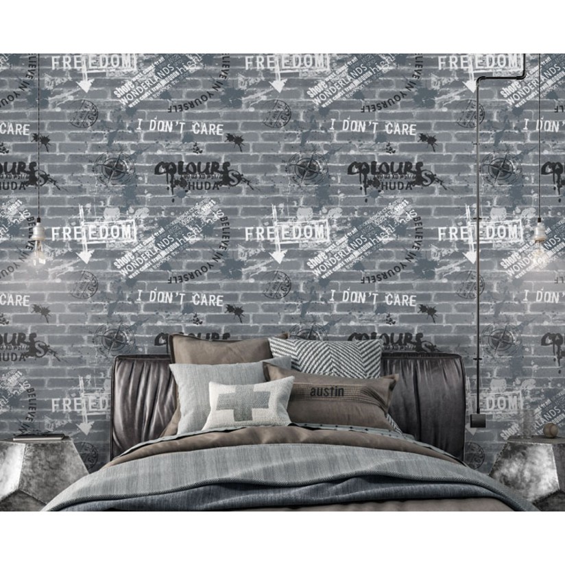 Decal giấy dán tường gạch in chữ cá tính khổ rộng 0.6m