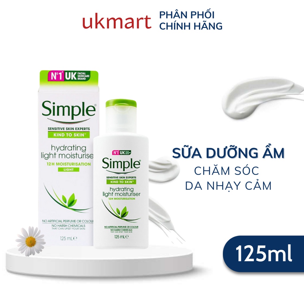 Sữa Dưỡng Da Simple Kind To Skin Hydrating Light Moisturiser 125ml Dưỡng Ẩm 12H Cho Làn Da Nhạy Cảm