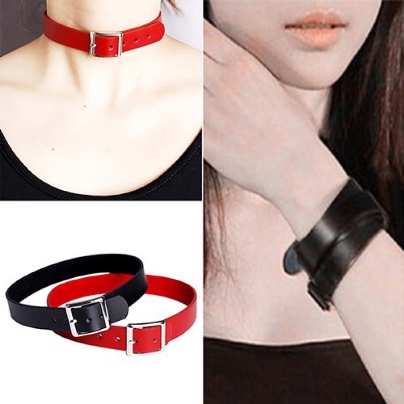 Vòng sát cổ choker dạng hình dây thắt lưng da