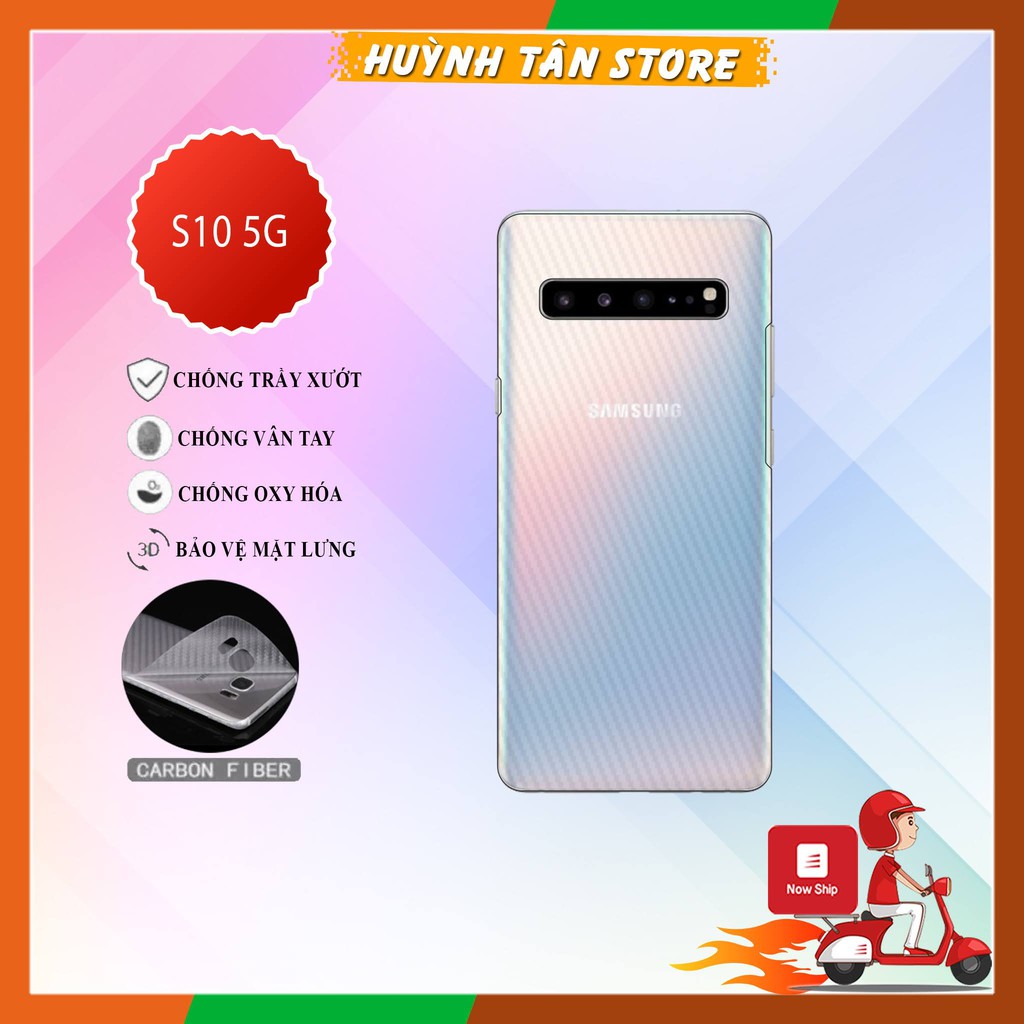 Miếng dán decal carbon mặt sau Samsung S10 5G chống trầy mặt lưng, chống bám vân tay