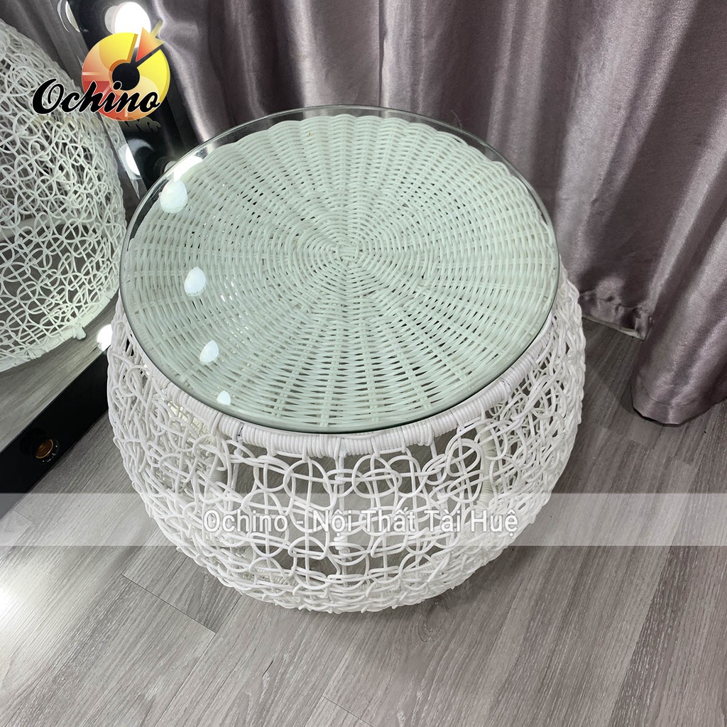 Bàn Ban Công Ngoài Trời Nhựa Giả Mây Cao Cấp Mẫu Rối Cách Điệu Có KÍnh (Ảnh Thật Shop Chụp)