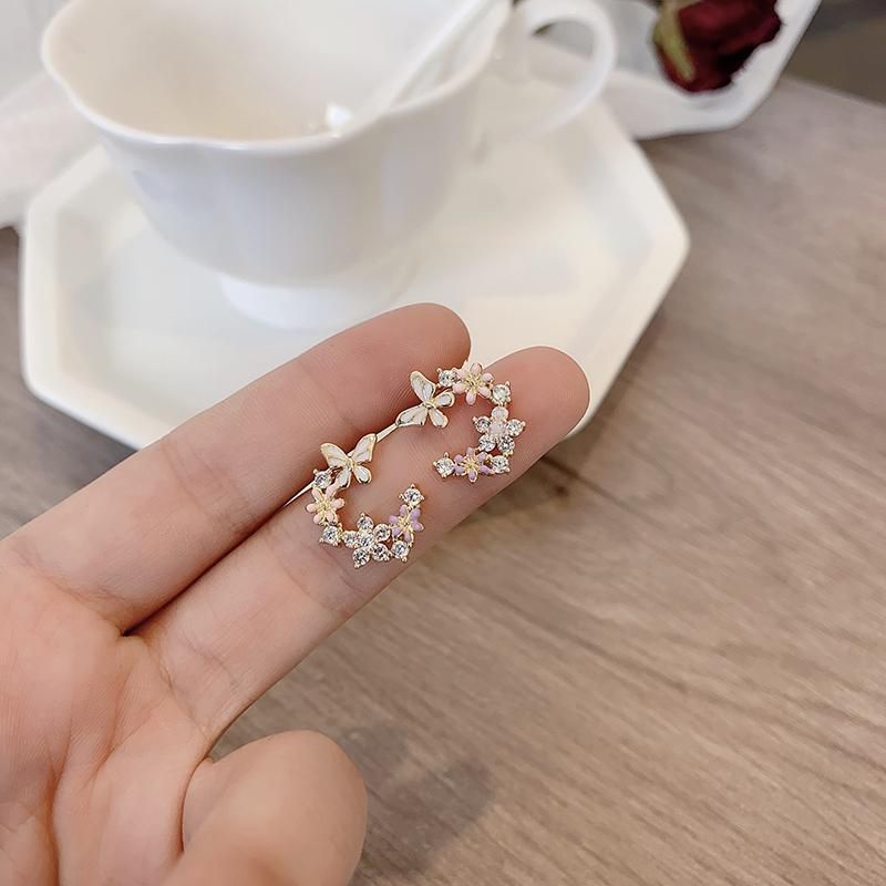 BÔNG TAI KHUYÊN TAI HÌNH TRÒN HÌNH VÒNG HOA  ĐÍNH ĐÁ XÀ CỪ LẤP LÁNH THỜI TRANG PHONG CÁCH 221BT045