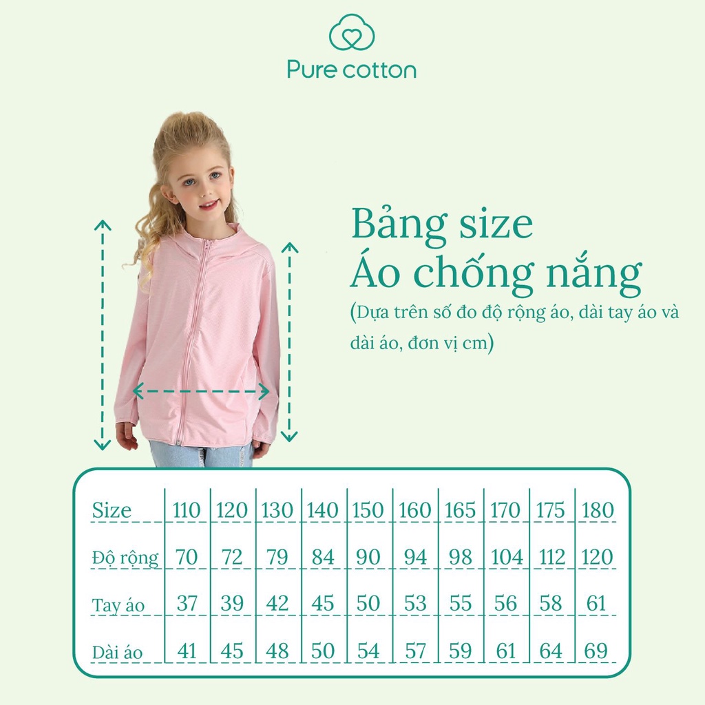 Áo chống nắng cho bé gái Purecotton chất liệu cotton cao cấp PC040