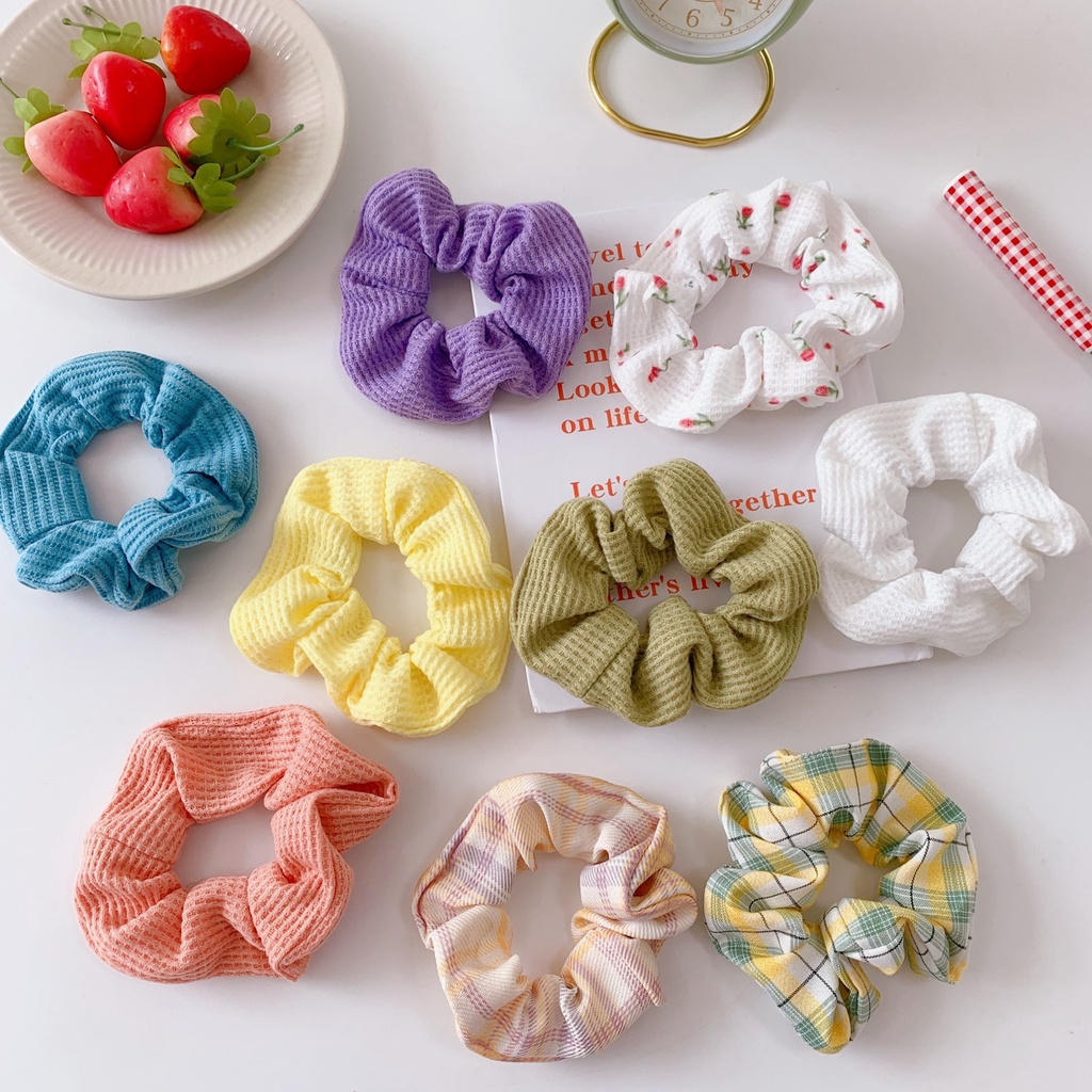 Dây Buộc Tóc Vải Satin Cỡ Lớn In Họa Tiết Hoa Dễ Thương Phong Cách Hàn Quốc Cho Nữ