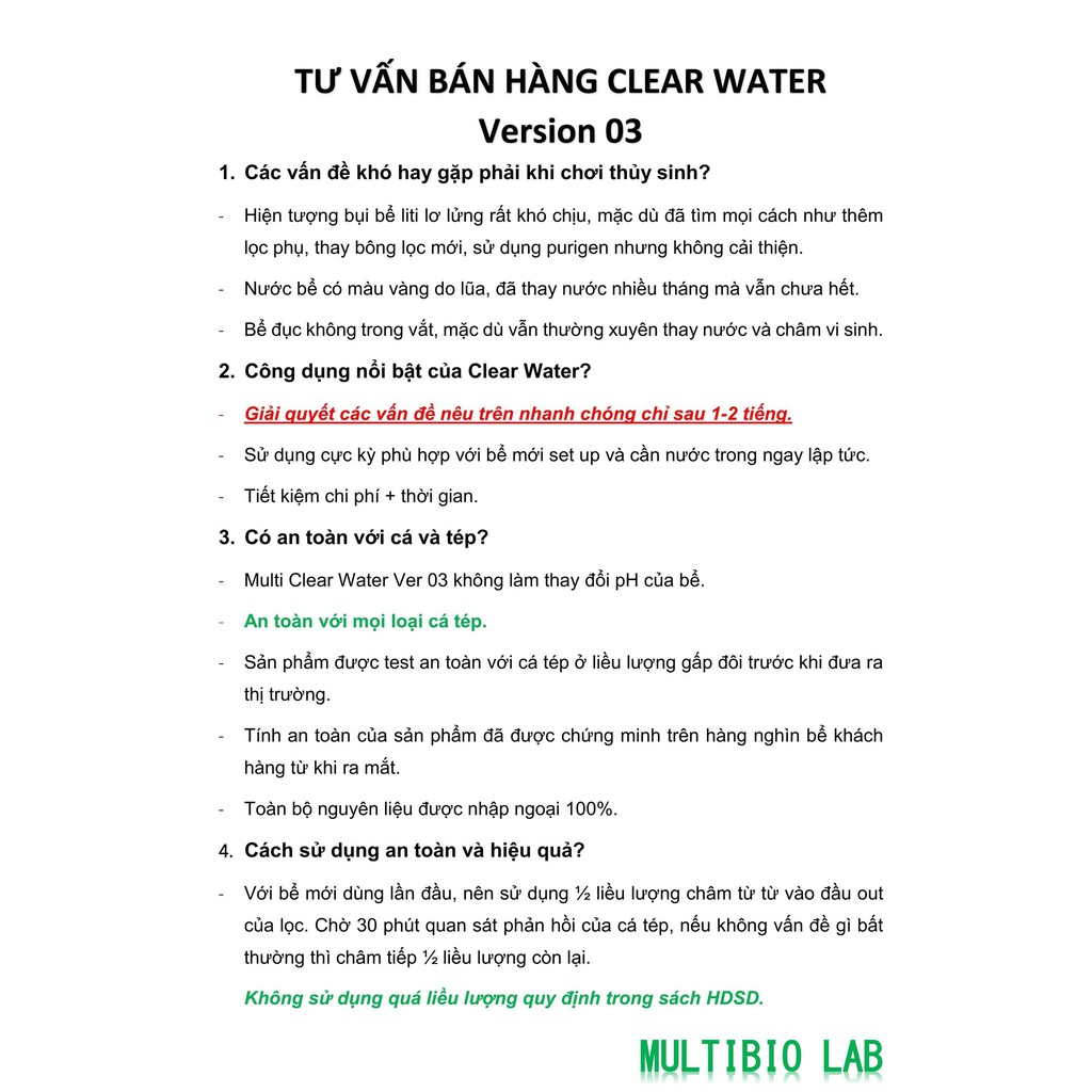 Multibio Lab - COMBO MultiBio + Multi Clear Water || Vi sinh xử lý nước + Khử bụi, khử đục, khử màu do lũa gây ra