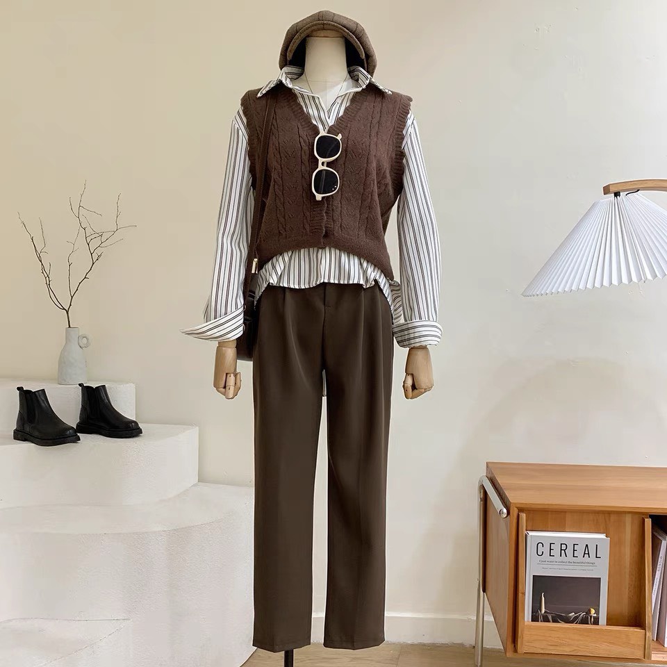 Áo Gile Nữ Ulzzang Hàn Quốc, Áo Ghile nữ phối viền tiểu thư Freesize Cổ Chữ V Phong Cách Trẻ Trung M6806