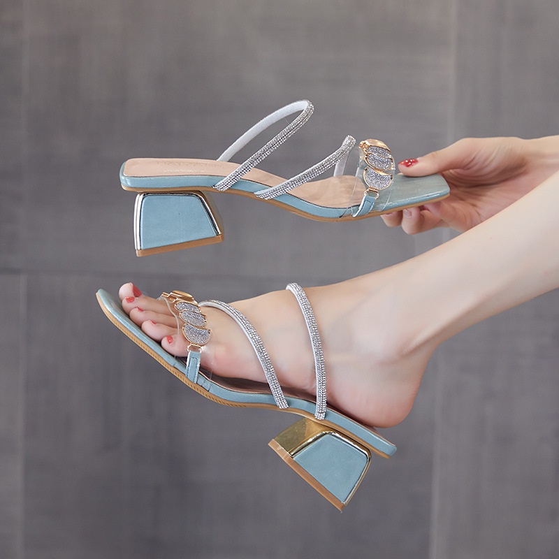 Guốc cao gót đính đá mặt trăng giày nữ đế vuông quai chéo đính đá sang chảnh mã n21 sandal quai mảnh