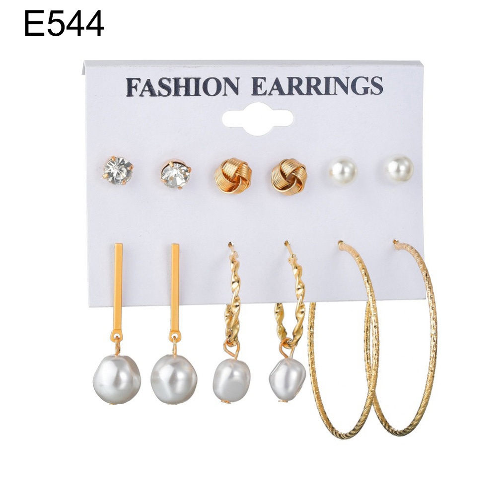 Set 6 Đôi Bông Tai Họa Tiết Hình Học Thời Trang Cho Nữ