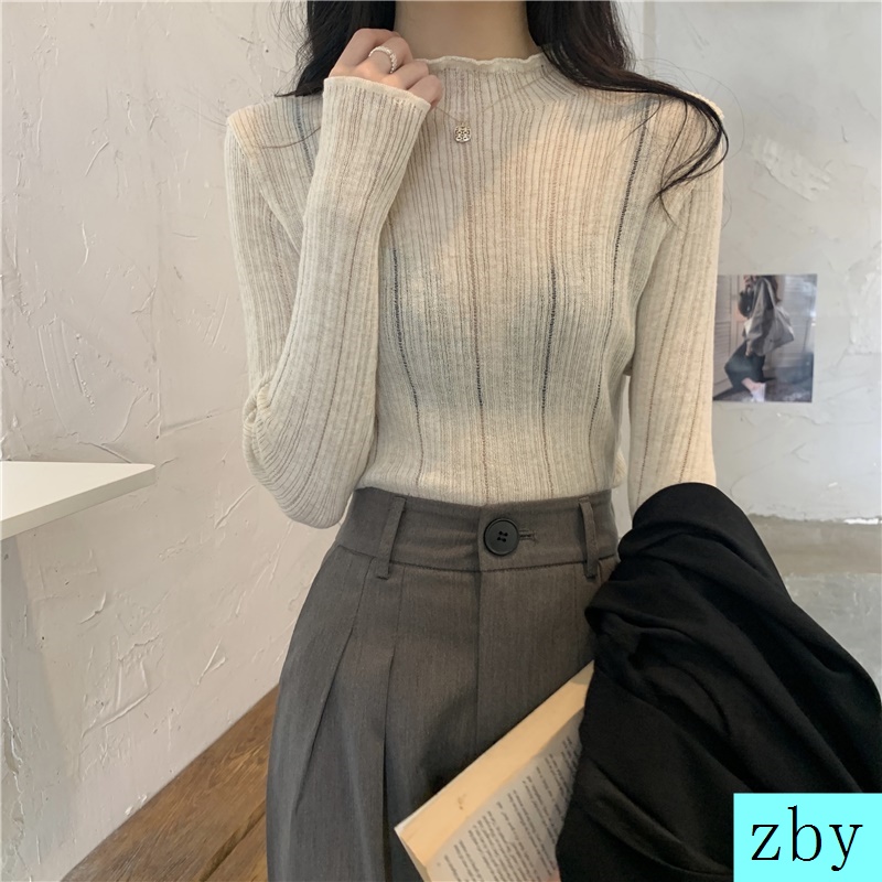 Áo Len Tay Dài Cổ Lọ Thấp Cổ Cao Thời Trang Xuân Thu Phong Cách Mới Dành Cho Nữ