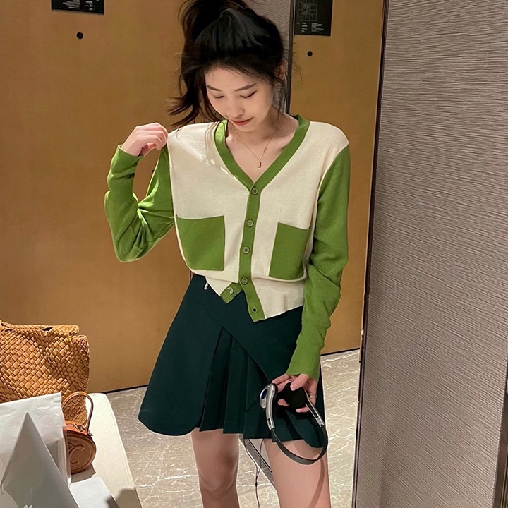 Áo cardigan ZHELIHANGFEI dệt kim tay dài cổ chữ V eo cao thời trang