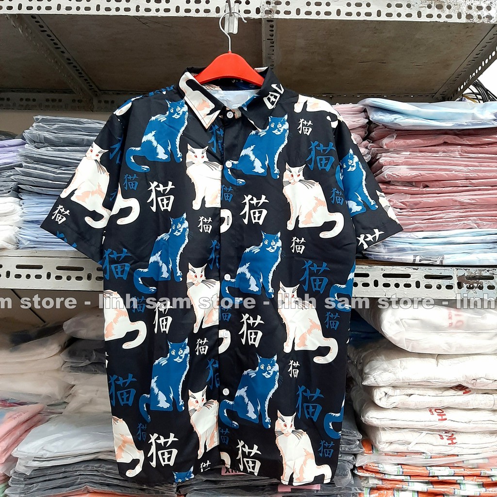 Áo sơ mi nữ in 3D cổ bẻ tay ngắn - lỡ dáng ulzzang freesize form rộng unisex mặc cặp, nhóm, in HÌNH MÈO | BigBuy360 - bigbuy360.vn