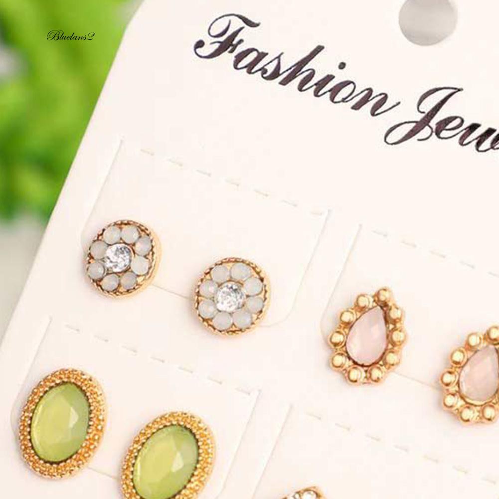 6 Đôi Bông Tai Đính Đá Thời Trang Nữ Tính