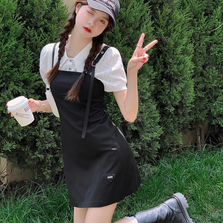 SUXI Áo polo Dệt Kim Tay Ngắn Dáng Ôm Thêu Họa Tiết Rỗng Kiểu Hàn Quốc Thời Trang Mùa Hè Cho Nữ