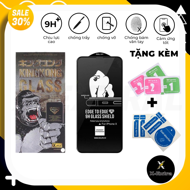 Kính cường lực KingKong x/xs/xs max/11/12/13/pro/promax chống vân tay, chông bám bẩn, độ bền cao