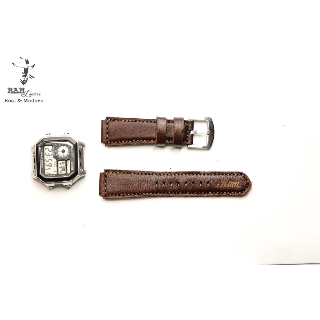 Dây đồng hồ da bò nâu socola handmade bền chắc cực đẹp đủ size RAM Leather 1981 - tặng khóa chốt và cây thay dây