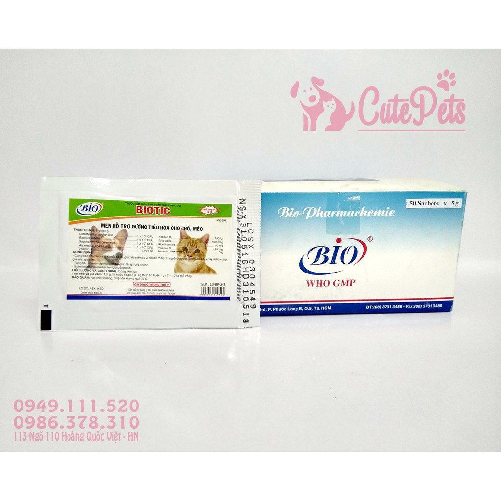 1ER BMB1 Men tiêu hóa cho chó mèo Biotic 5g - Men tương trợ tuyến đường tiêu hóa - CutePets Phụ kiện thú cưng pet shop H